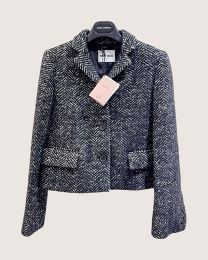 Miu Miu Tweed Herringbone Jacket Black, White FR 38