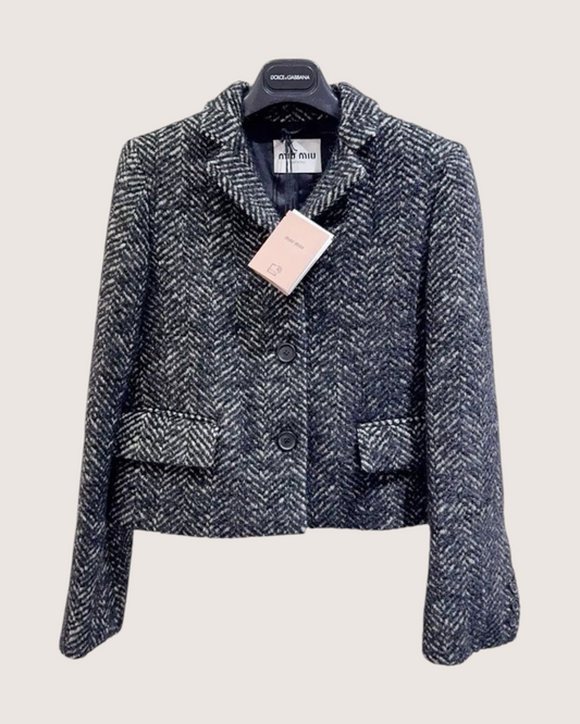 Miu Miu Tweed Herringbone Jacket - Black, White