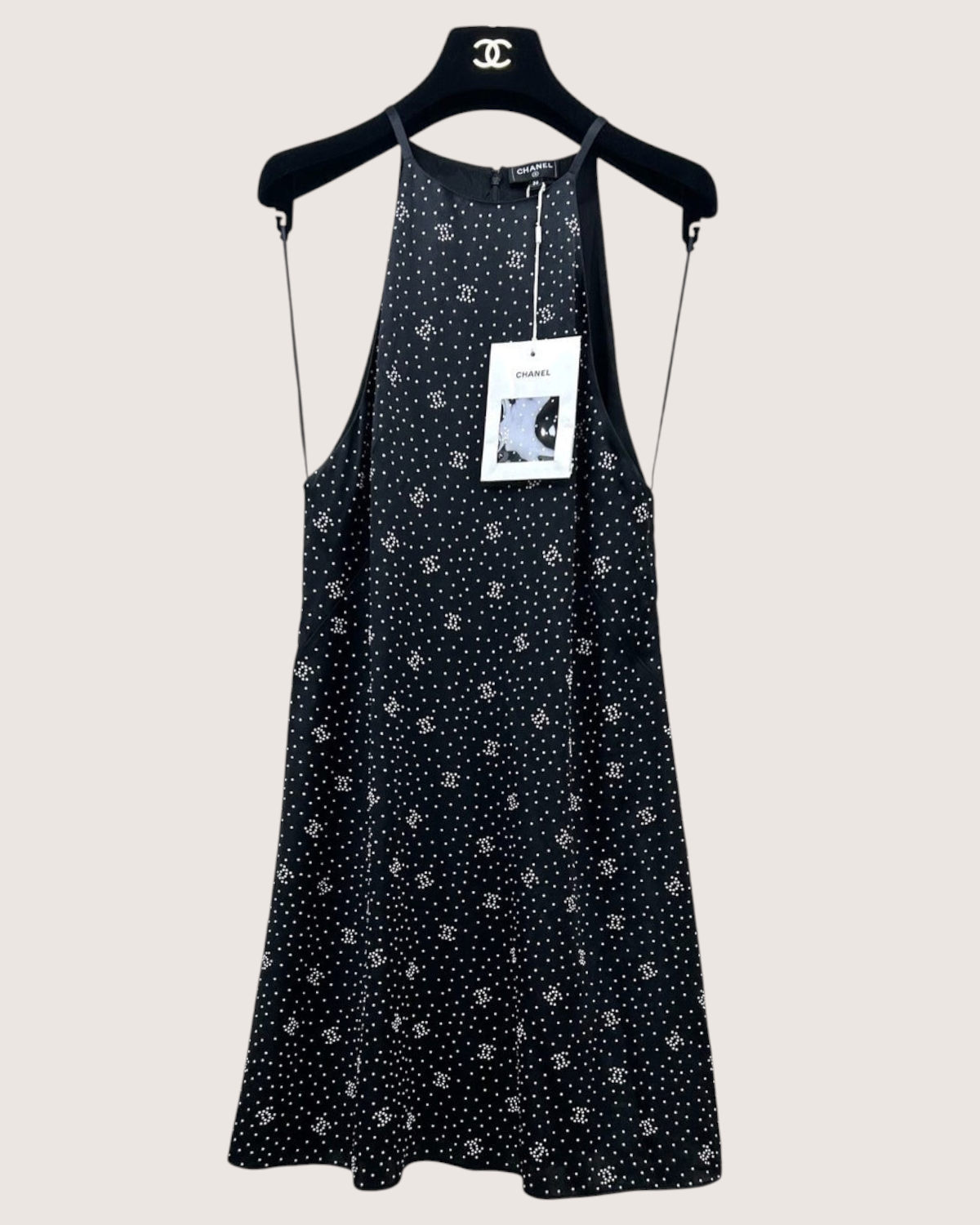 Chanel 24B CC Dot Halter Mini Dress Black, White FR 36