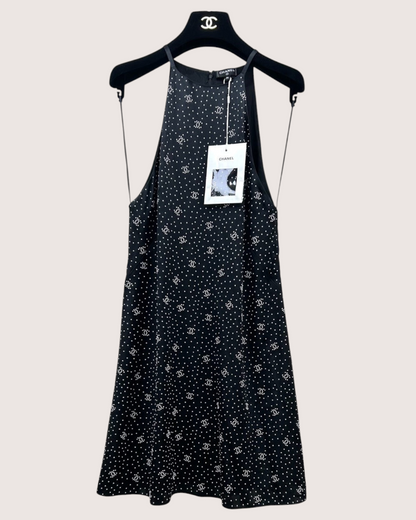 Chanel 24B CC Dot Halter Mini Dress Black, White FR 36