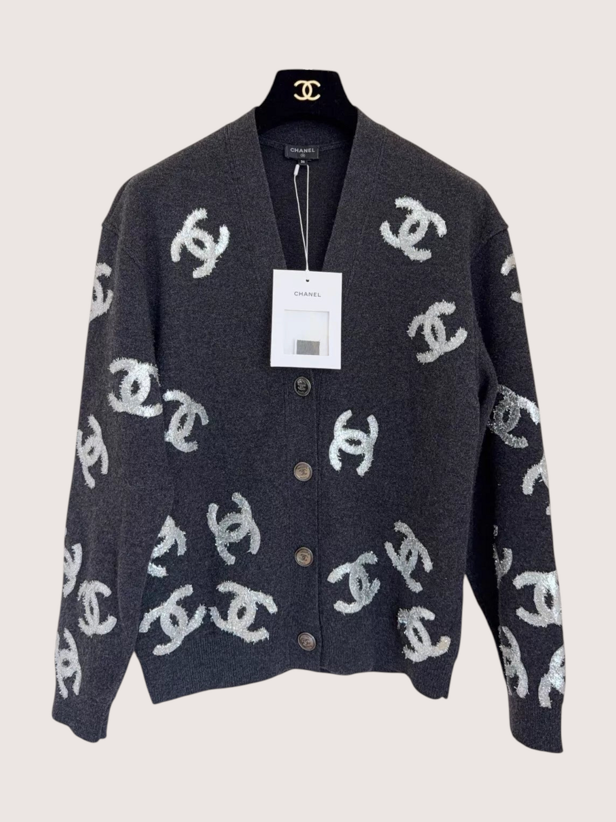 Chanel 22A CC Logo Cashmere Cardigan
