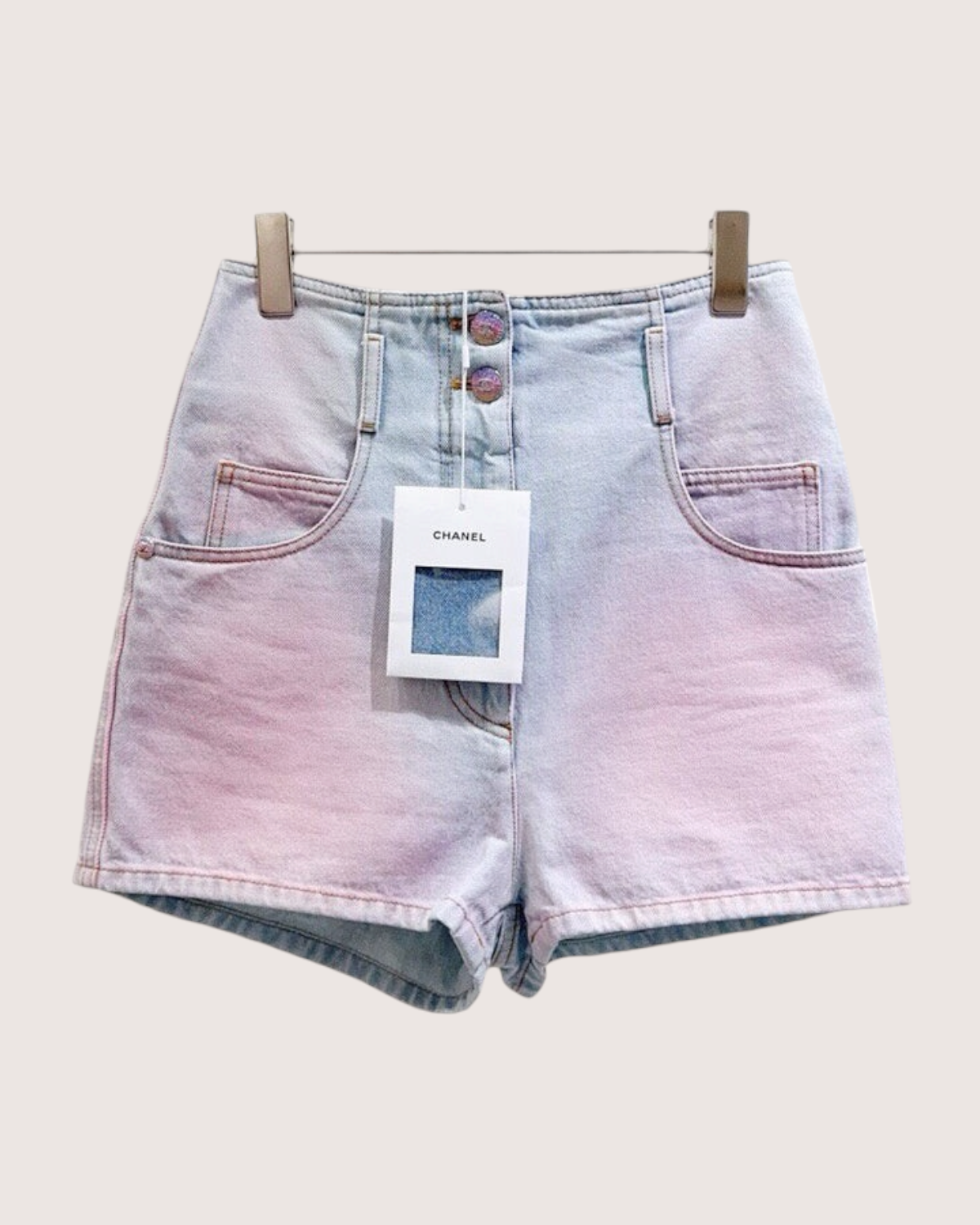 Chanel 24C High-Waisted Ombré Denim Shorts Pink, Blue FR 36