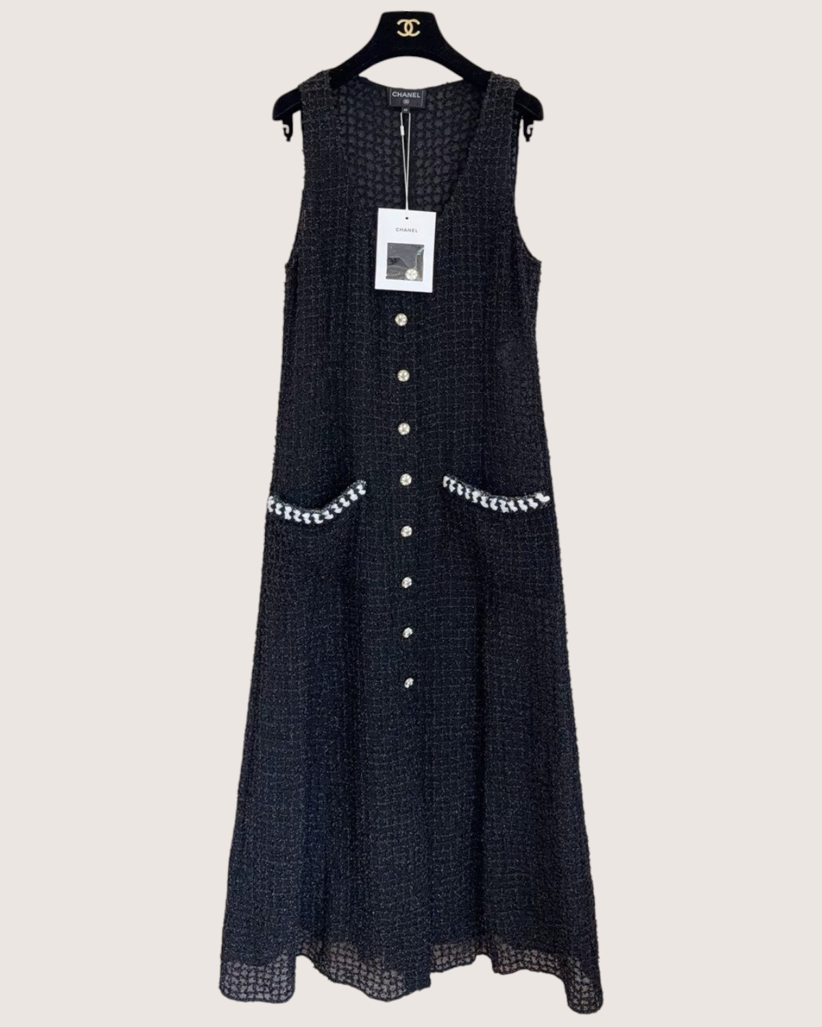 Chanel 24P Tweed Maxi Dress Black FR 40