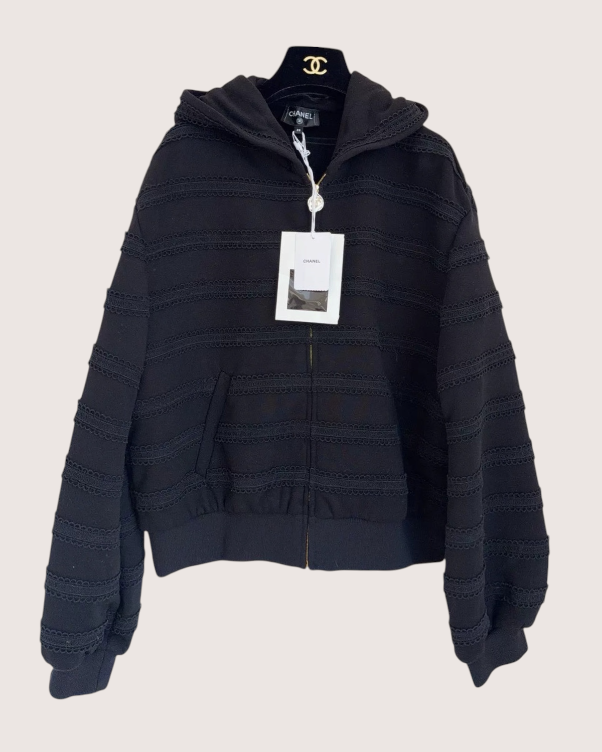 Chanel 24M Coco Beach Hooded Zip-Up Jacket Black FR 38