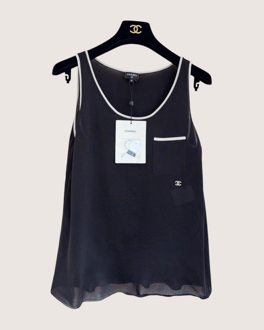 Chanel 26P CC Contrast-Trim Tank Top Black, White FR 36