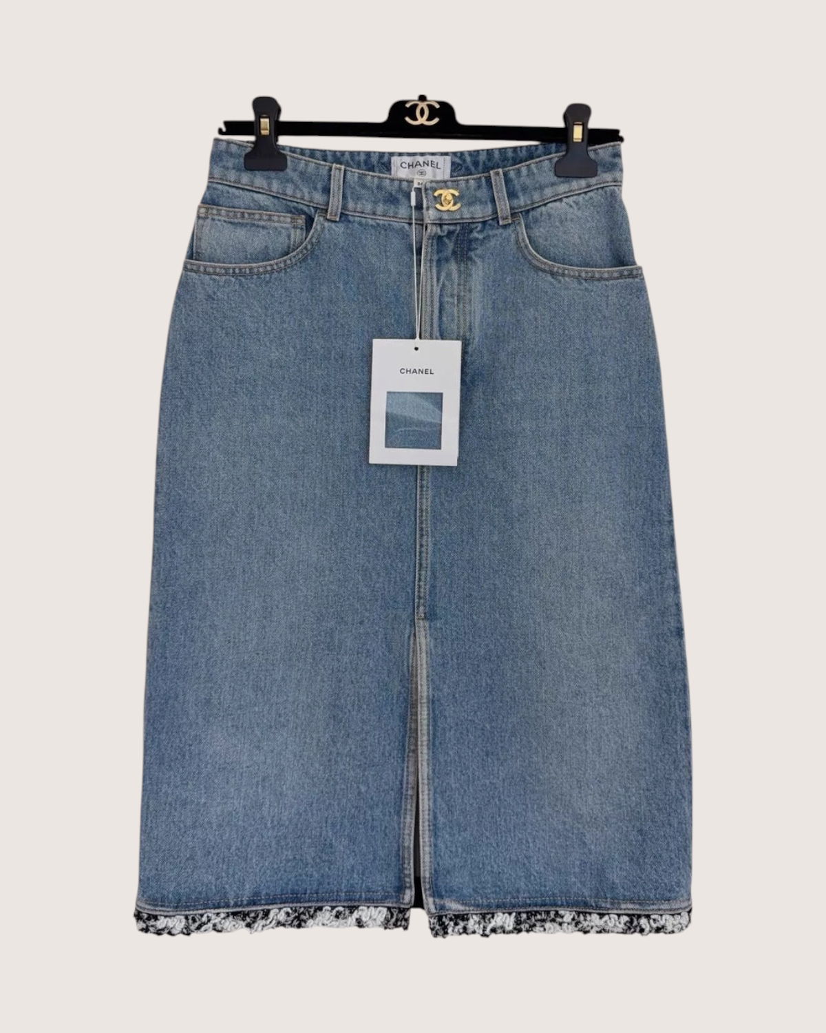 Chanel 26S Denim Mid-Length Skirt Blue FR 34