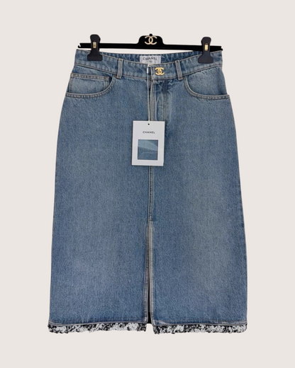 Chanel 26S Denim Mid-Length Skirt Blue FR 34