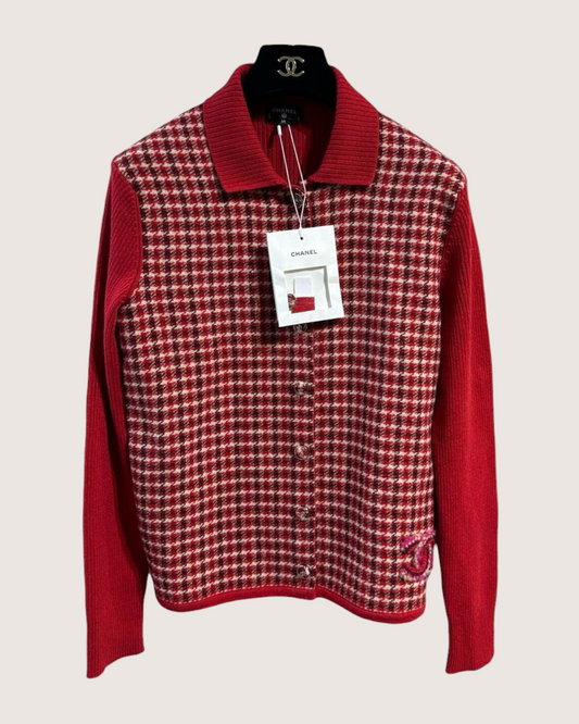 Chanel 24N Coco Neige Tweed Houndstooth Jacket Red, Beige/Ecru, Multicolor FR 36