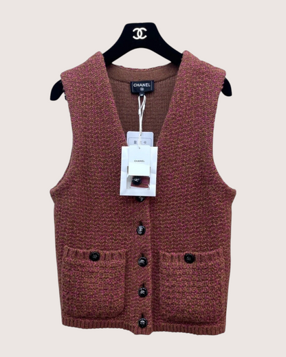 Chanel 24K Wool Bouclé Vest Pink, Brown FR 38