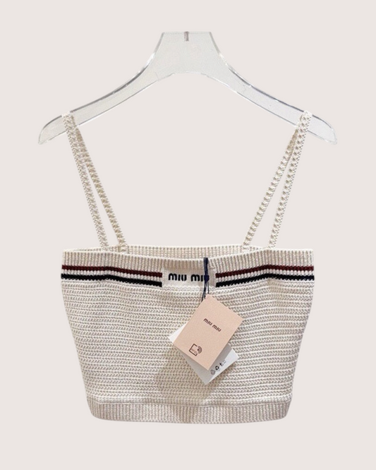 Miu Miu Cropped Logo Top Beige/Ecru, Navy, Burgundy IT 38