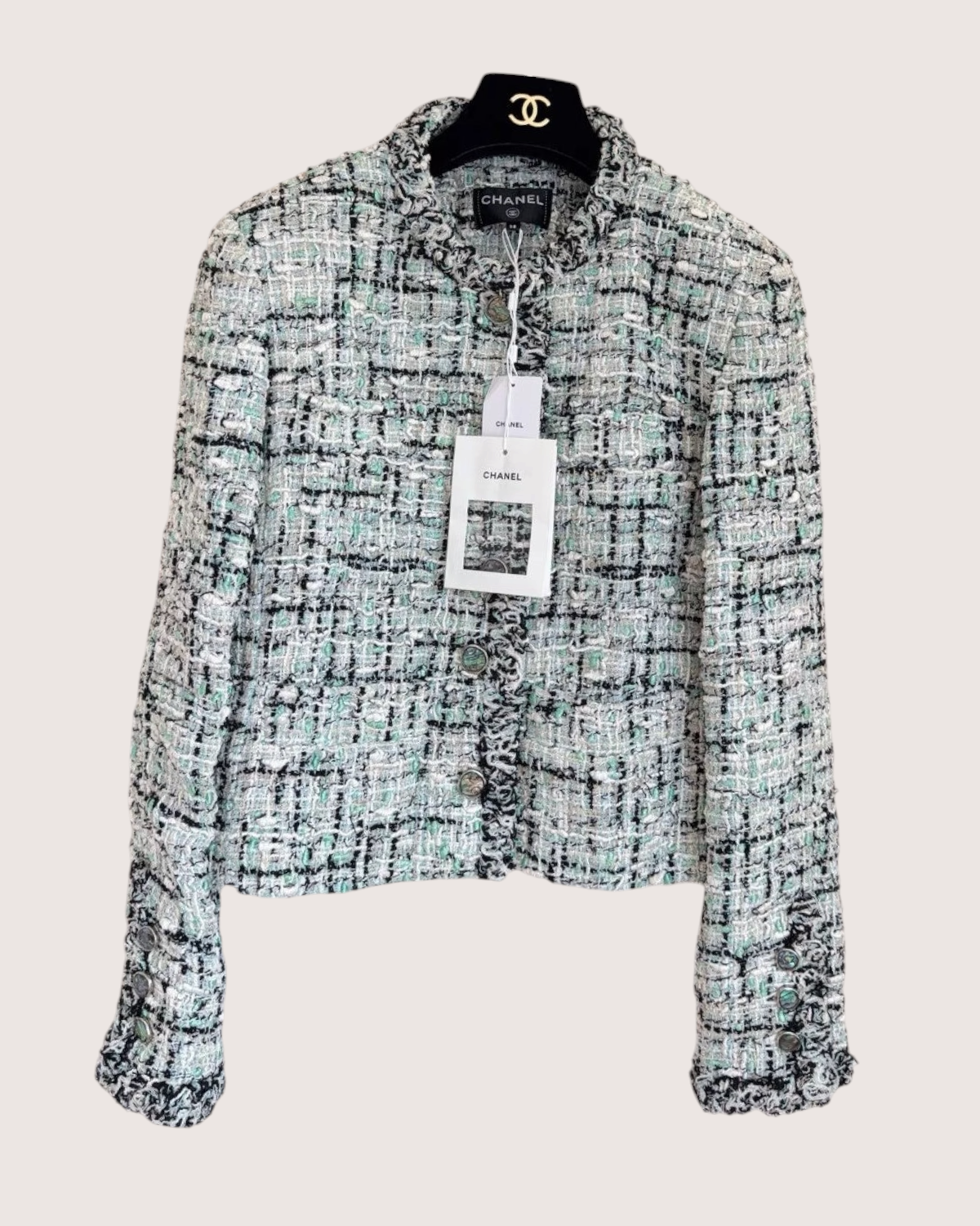 Chanel 26S Tweed Jacket Green, Blue, Multicolor FR 38