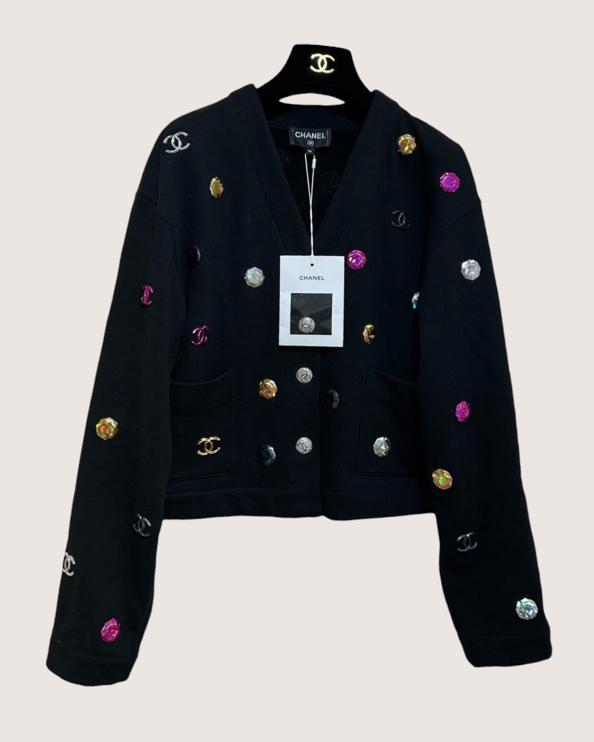 Chanel 21K Jewel-Embellished CC Cardigan Black, Multicolor FR 34