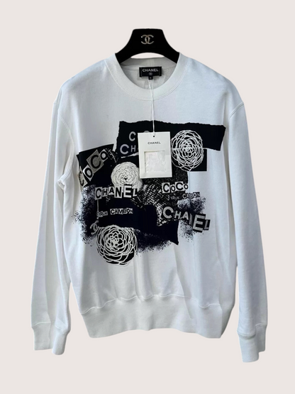 Chanel Camellia Sequin Embroidered Logo Sweatshirt