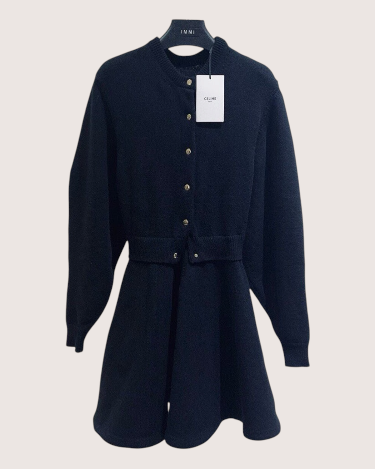 Celine Wool Belted Mini Dress Black FR 34