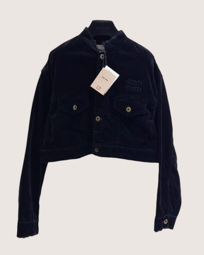 Miu Miu Cropped Velvet Jacket Black FR 38