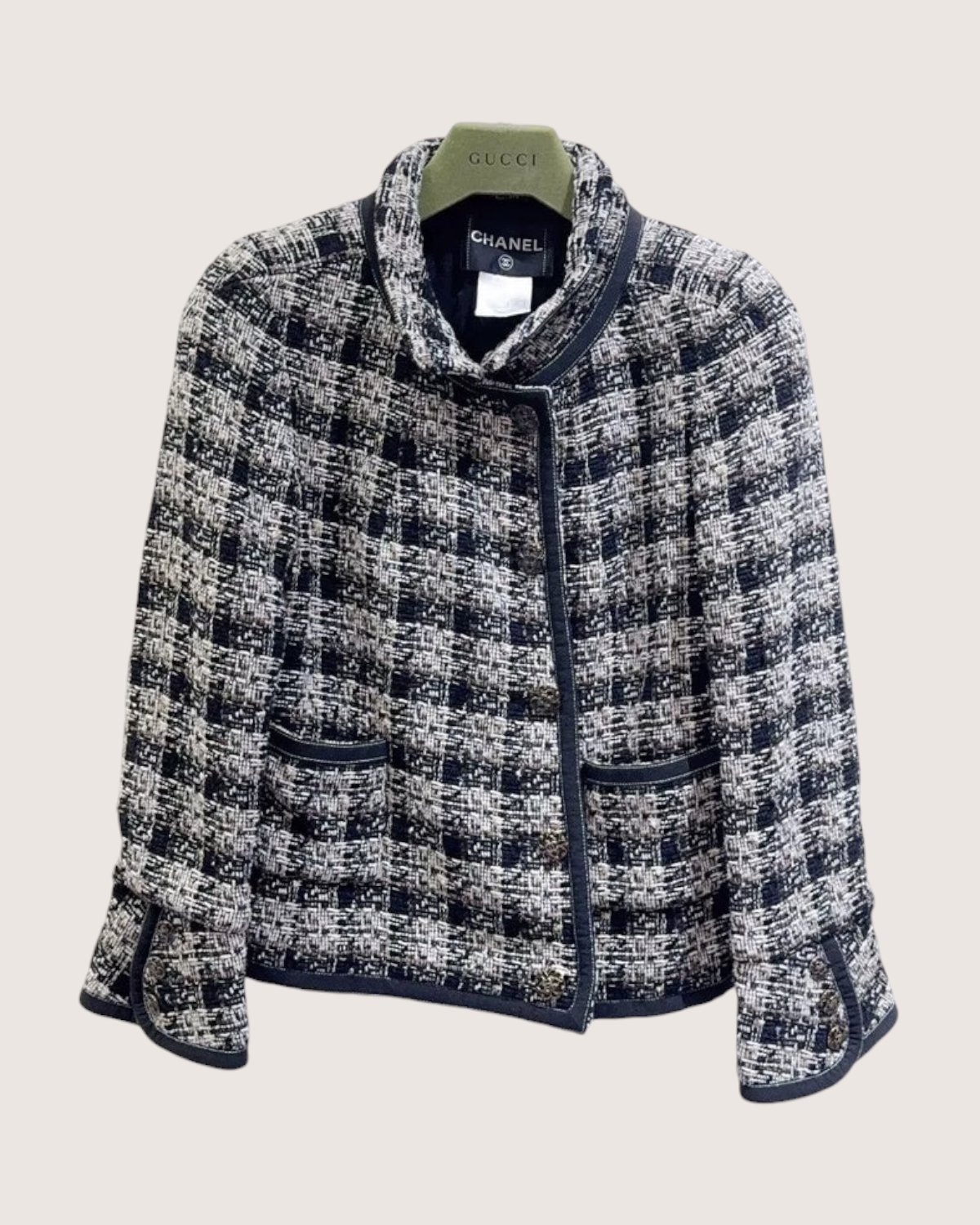 Chanel Plaid Tweed Jacket Navy, White, Multicolor FR 40