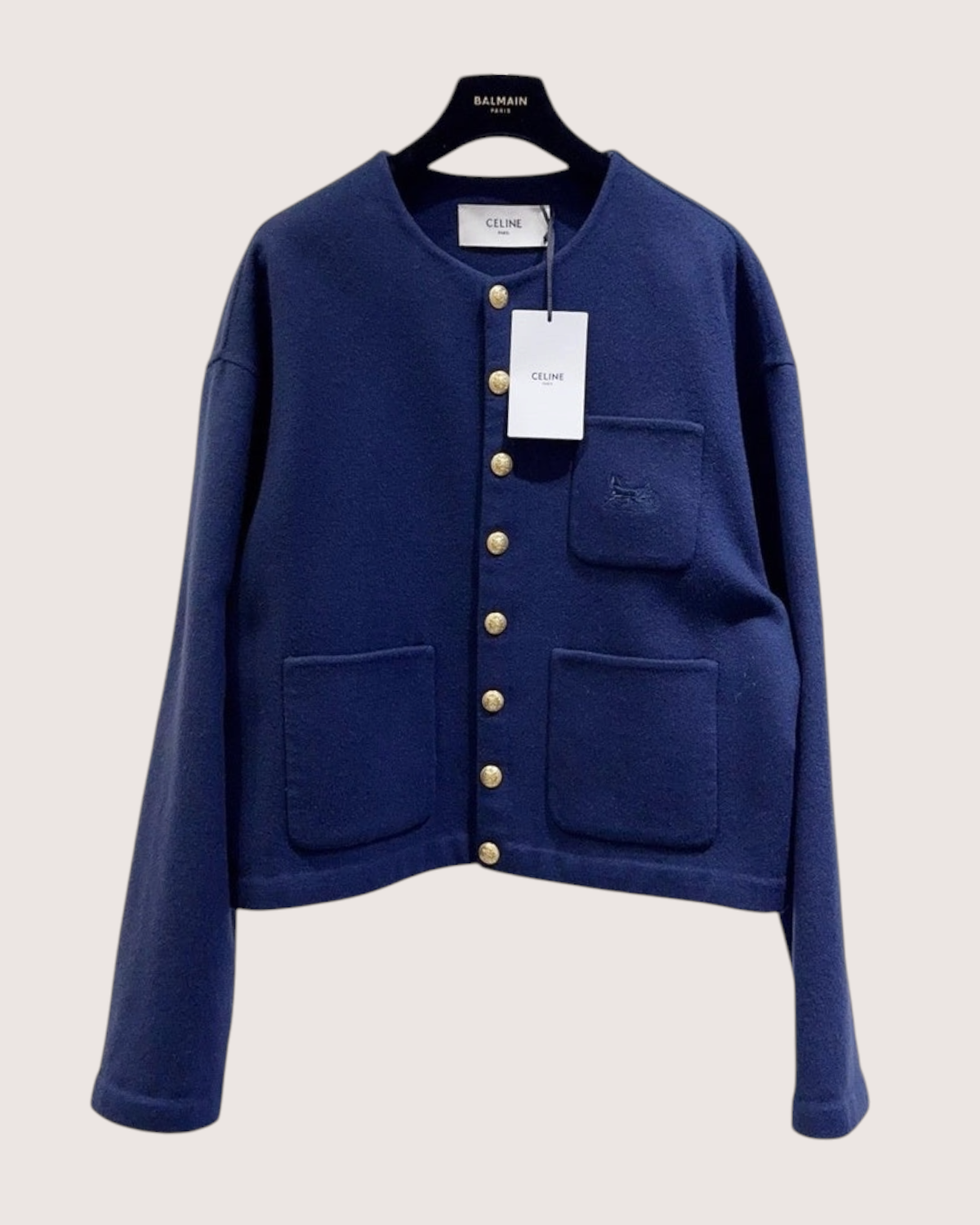 Celine Cashmere Jacket Navy, Gold FR 38