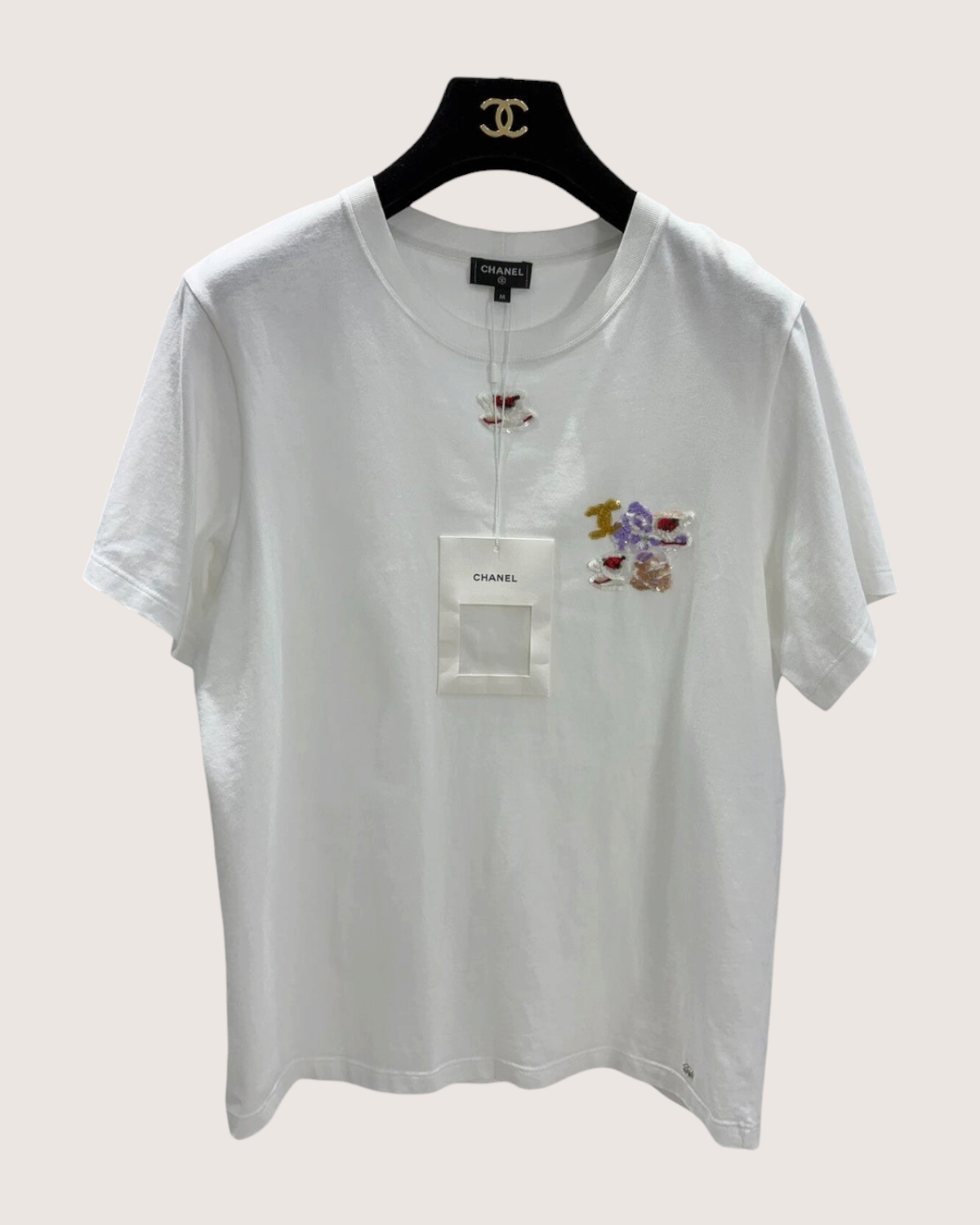 Chanel 24A Sequin T-Shirt White, Multicolor FR 38