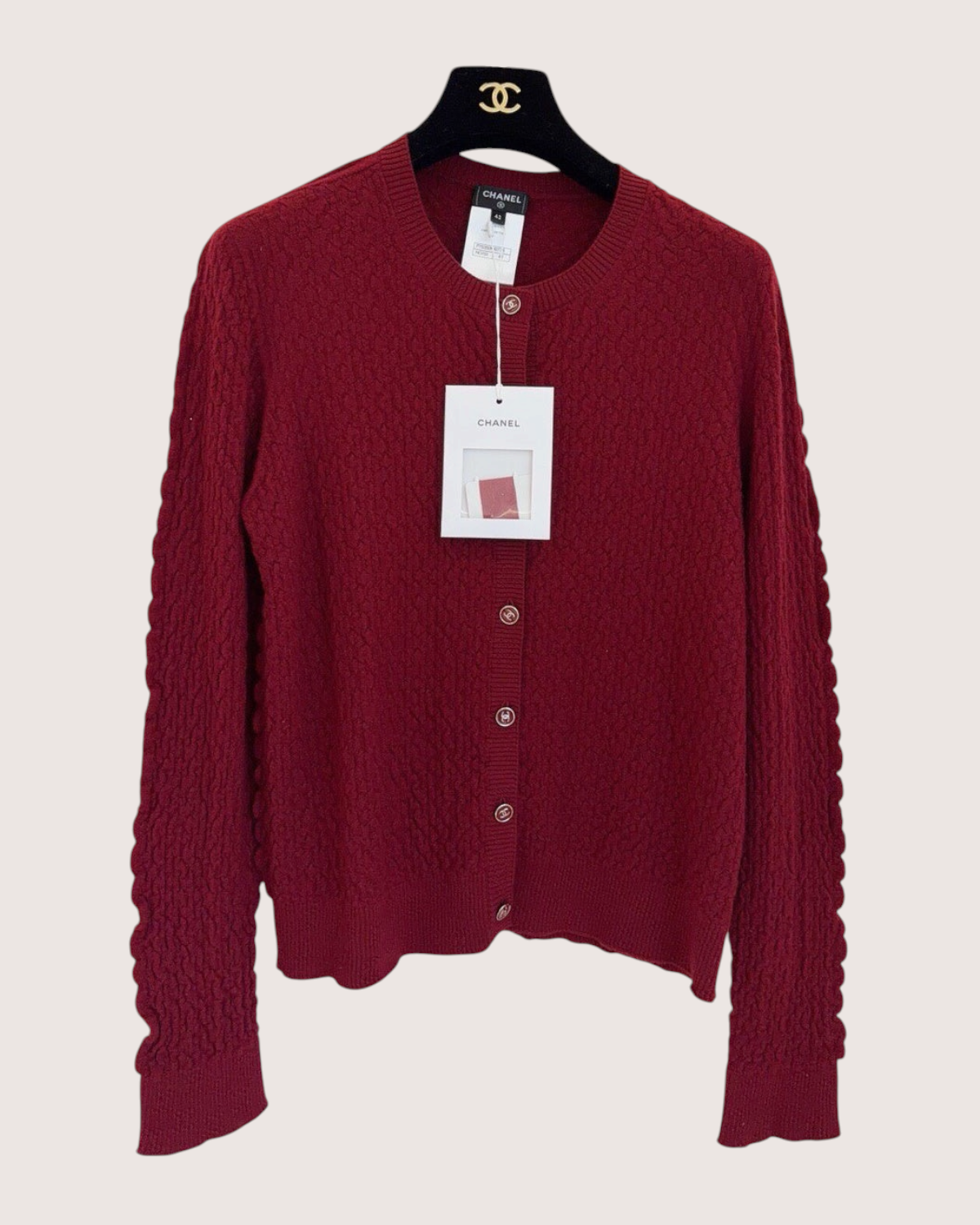 Chanel 23A Cashmere Cable Cardigan Red FR 42