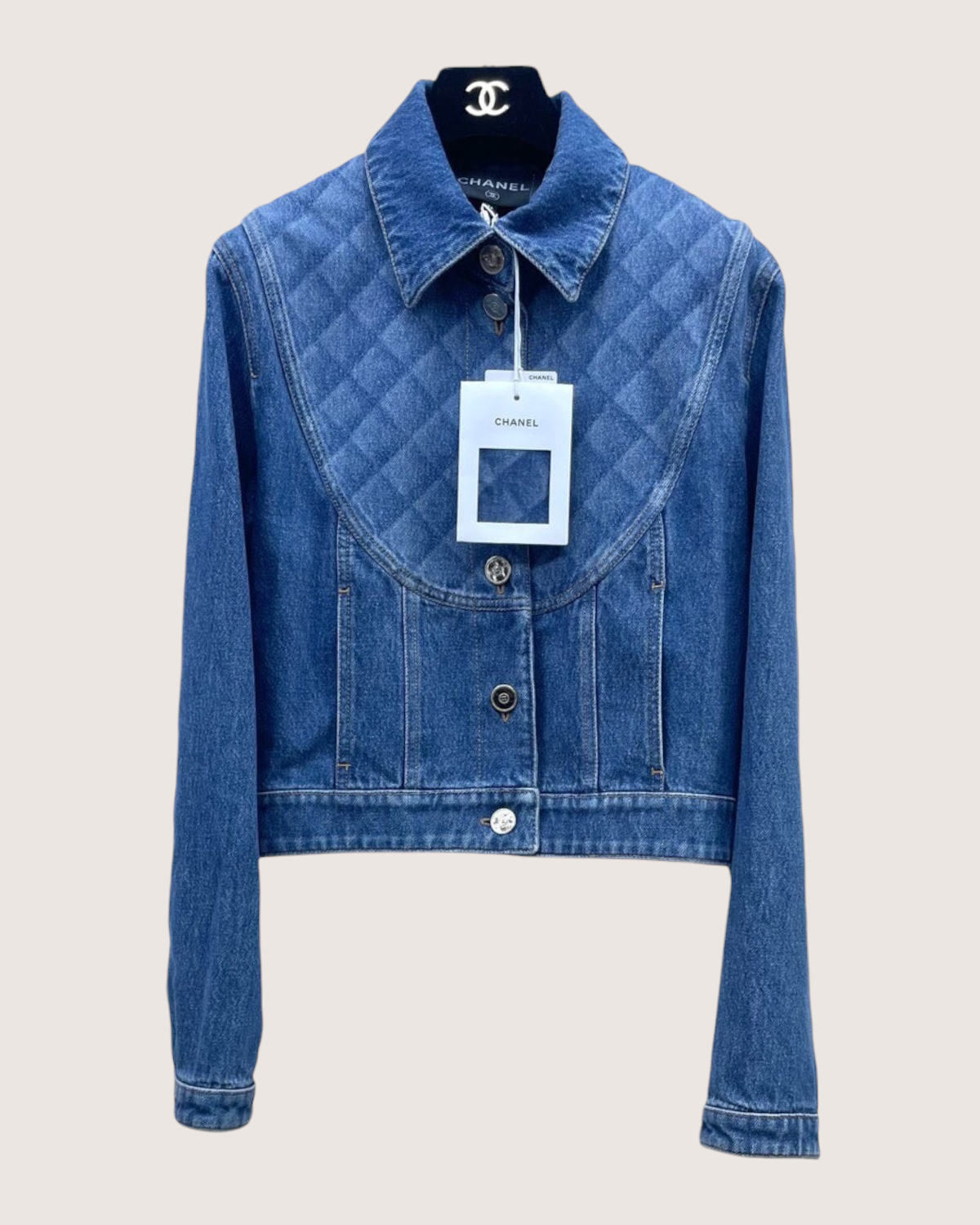 Chanel 22B Diamond-Quilted Denim Jacket Blue FR 36