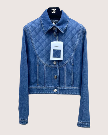 Chanel 22B Diamond-Quilted Denim Jacket Blue FR 36