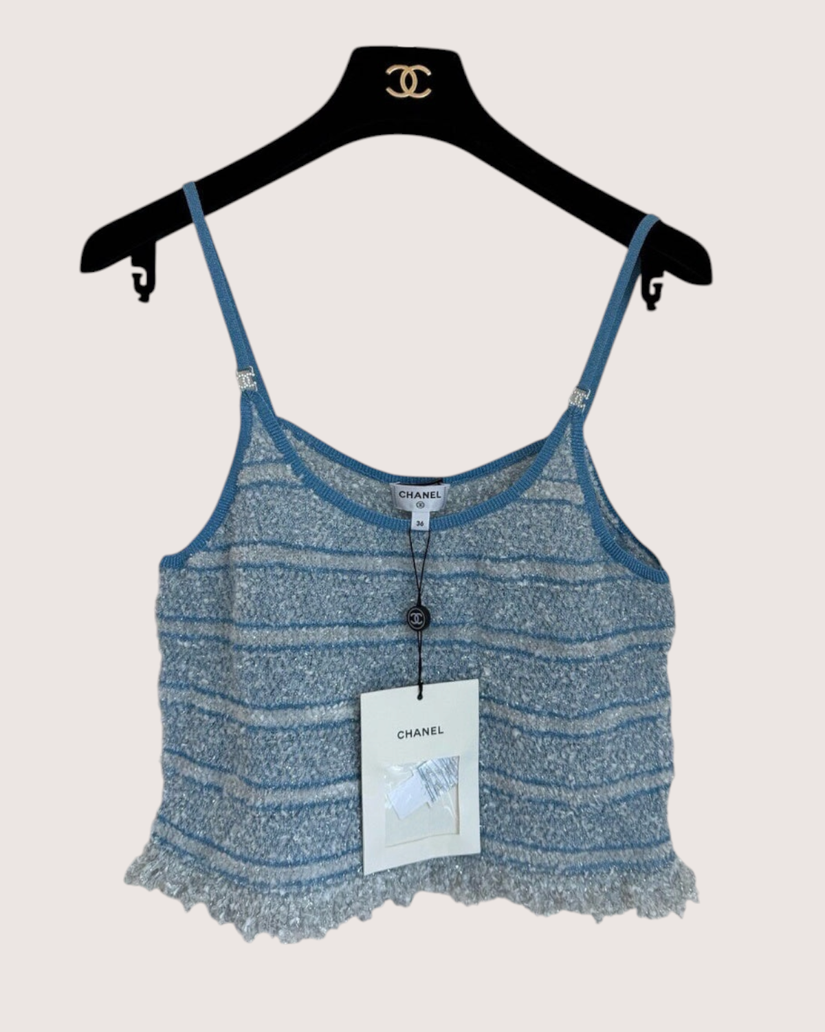 Chanel 26C Striped Bouclé Camisole Top Blue, Silver, White FR 36