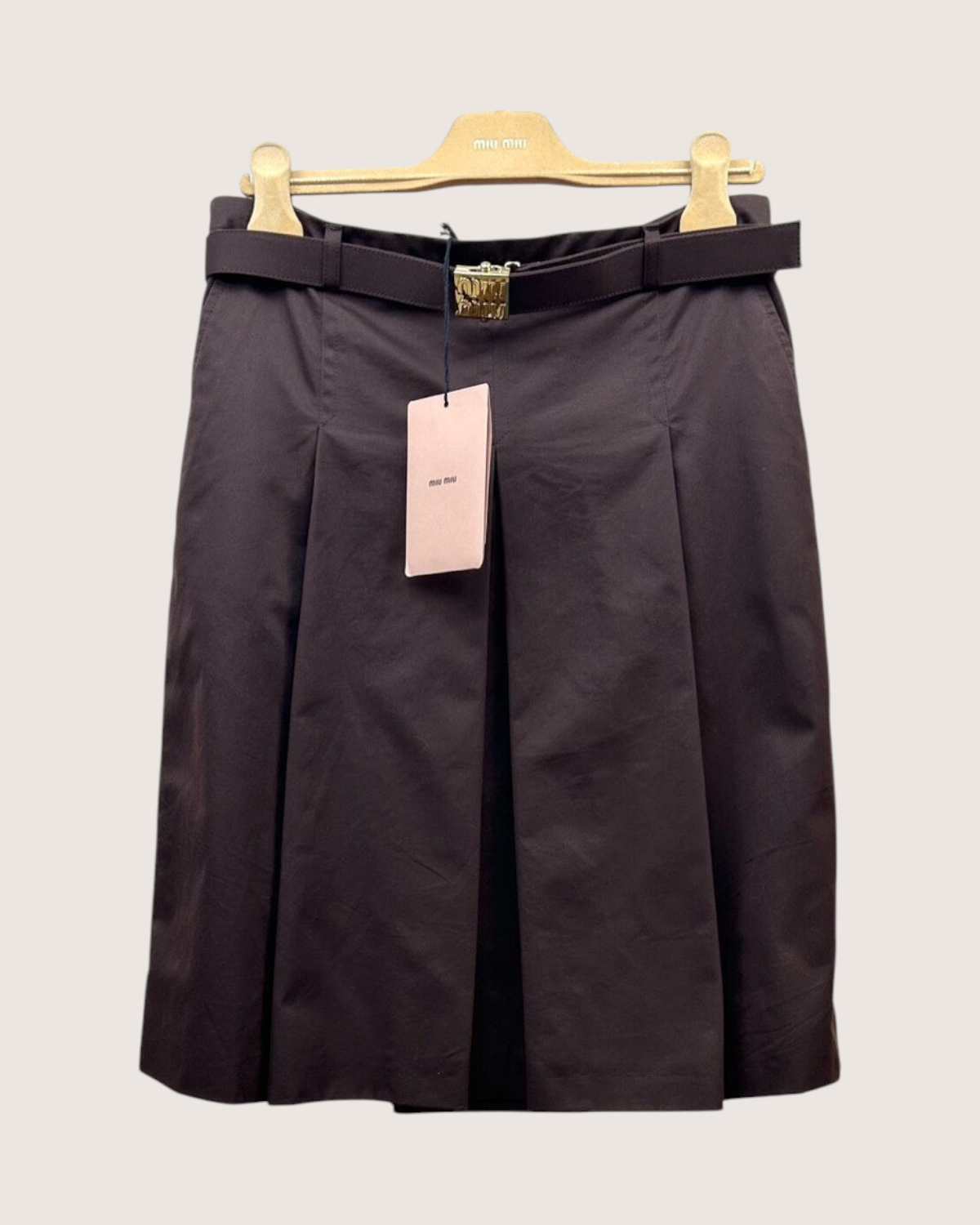Miu Miu Logo-Belt Pleated Mid-Length Skirt Brown IT 40