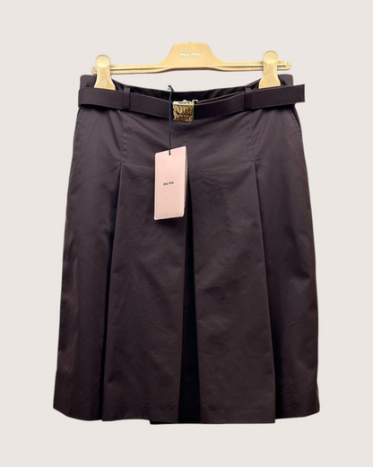 Miu Miu Logo-Belt Pleated Mid-Length Skirt Brown IT 40