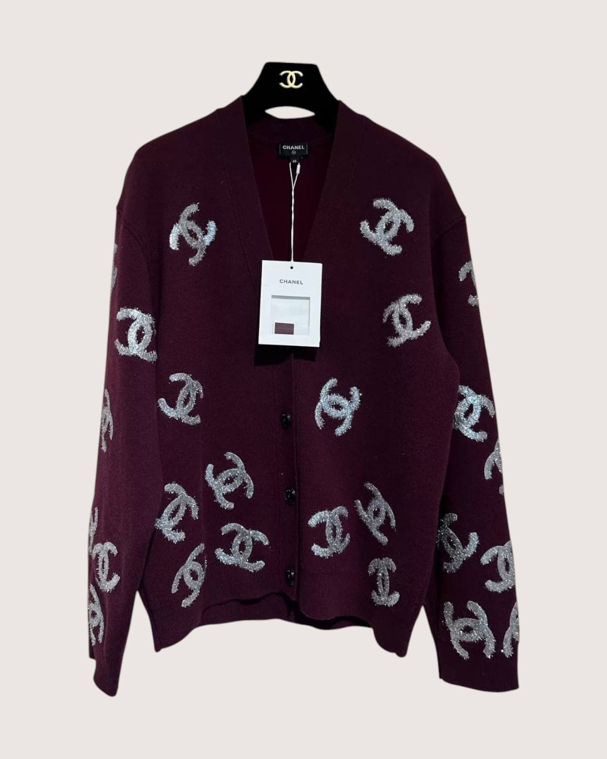 Chanel 22A CC Logo Sequin Cashmere Cardigan