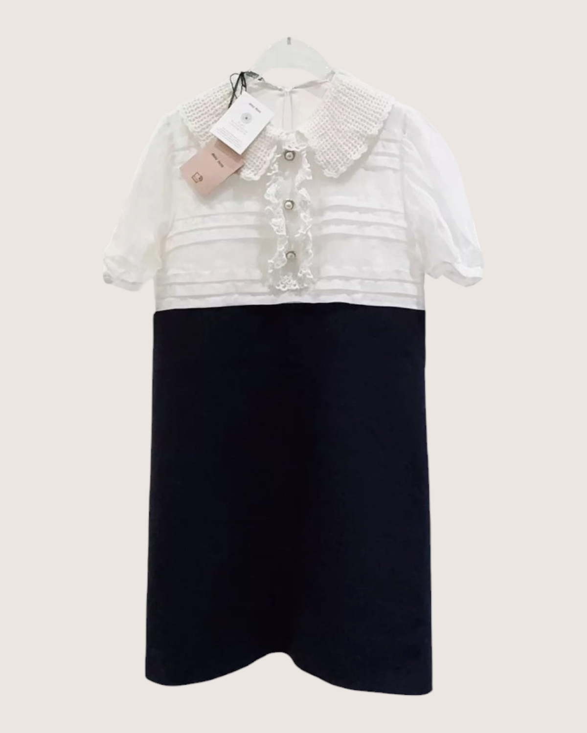 Miu Miu Doll-Collar Colorblock Mini Dress White, Navy FR 36