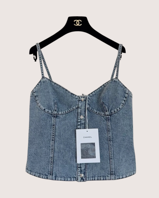Chanel 25B Denim Strappy Top - Blue, Black