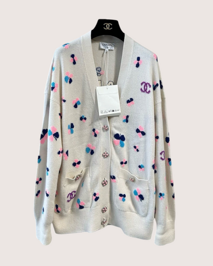 Chanel 24P Cashmere Clover Cardigan Beige/Ecru, Pink, Multicolor FR 36
