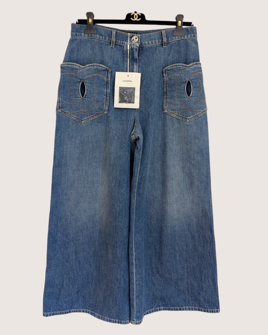 Chanel 24P Wide-Leg Denim Jeans Blue FR 40