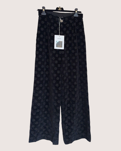 Chanel Velvet CC Wide-Leg Trousers Black FR 38