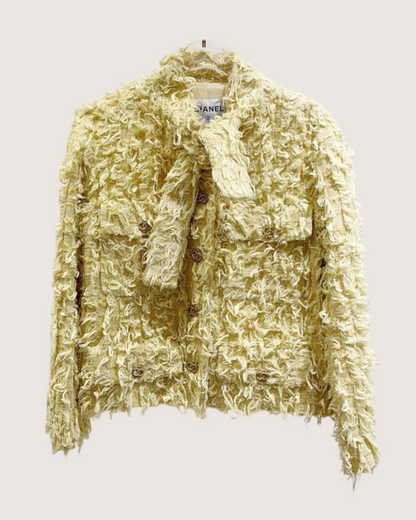 Chanel 21C Fringe Tweed Jacket Yellow FR 38