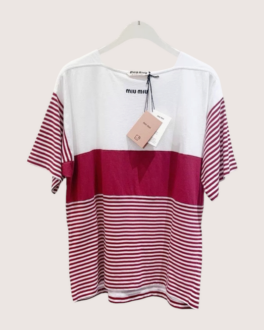 Miu Miu Striped T-Shirt - White, Red
