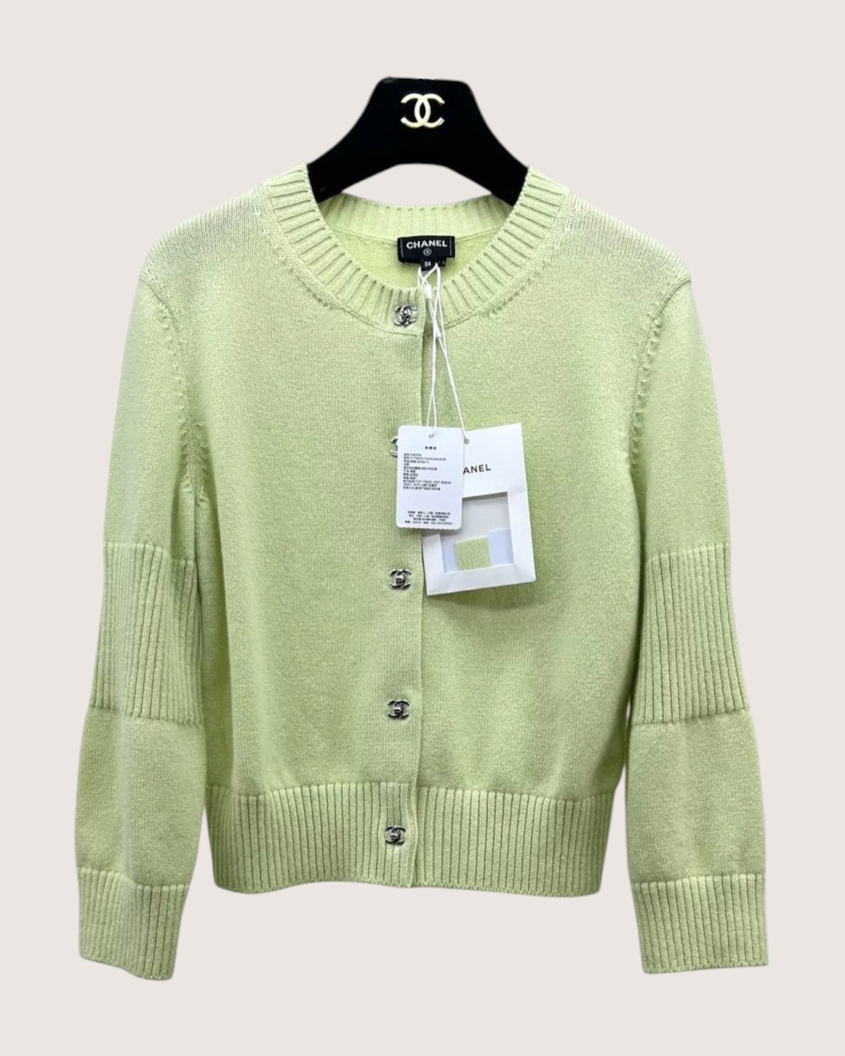 Chanel 24B CC Cashmere Cardigan Green FR 36