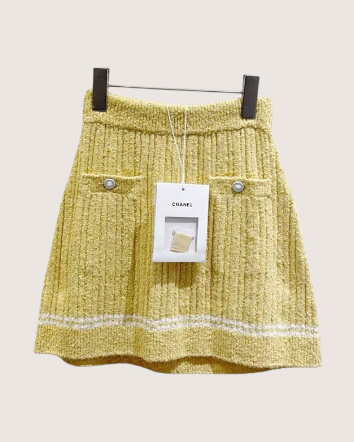 Chanel 22P Tweed Mini Skirt Yellow, White FR 34