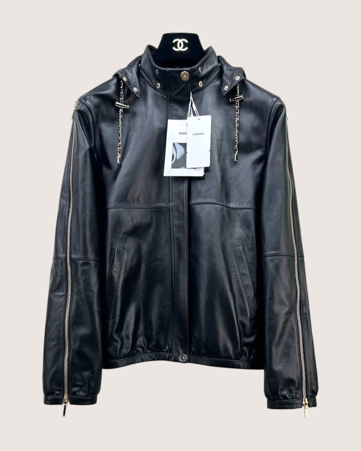 Chanel 26P Hooded Leather Jacket Black FR 34