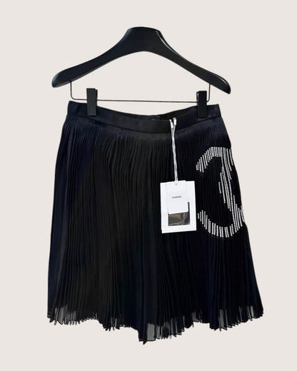 Chanel 22A Pleated Pearl CC Logo Mini Skirt