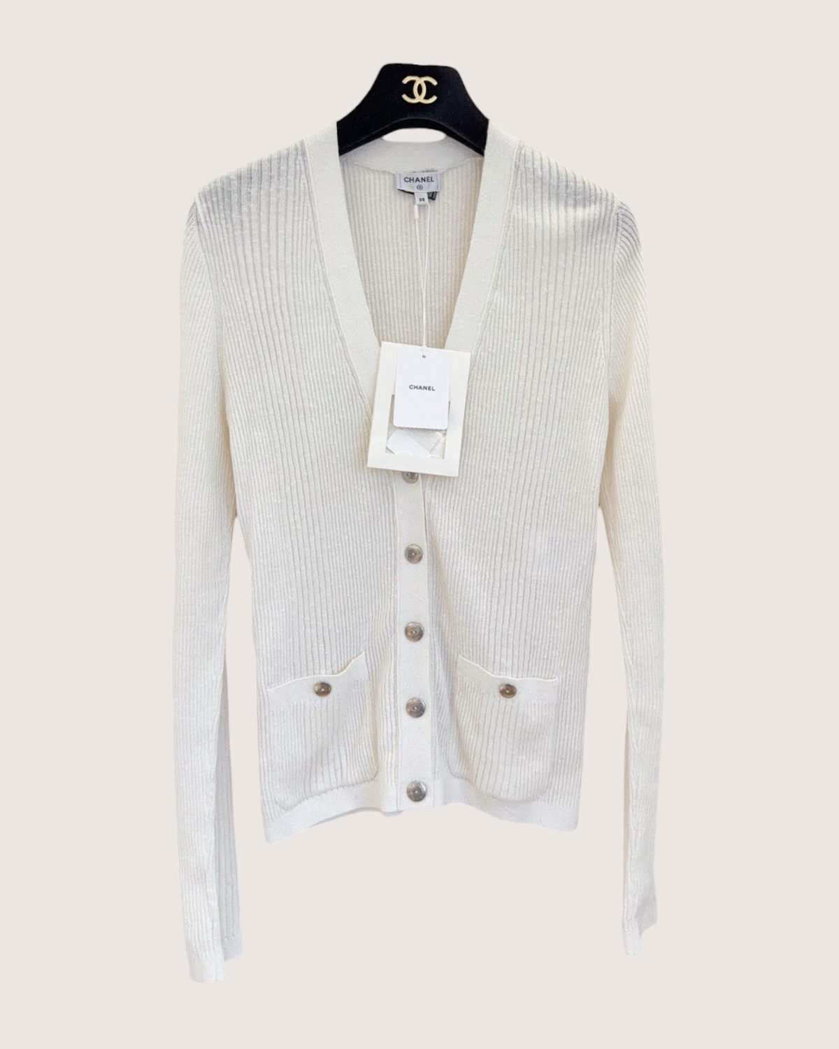 Chanel 26P Ribbed Cardigan White FR 38