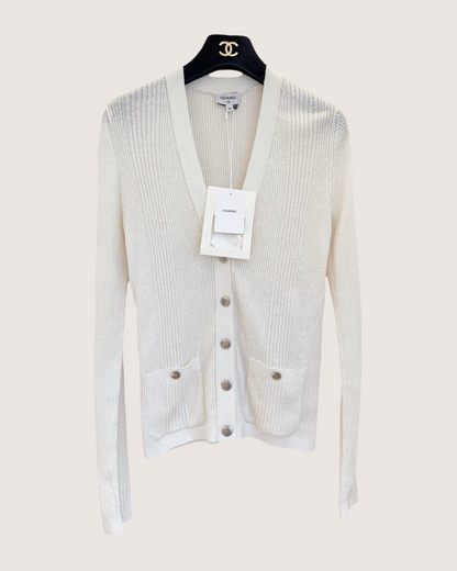 Chanel 26P Ribbed Cardigan White FR 38