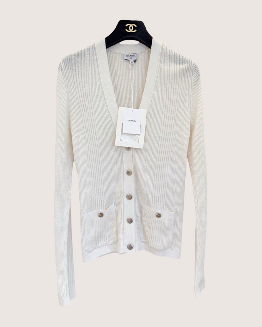 Chanel 26P Ribbed Cardigan White FR 38