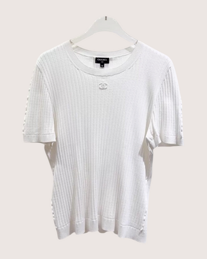 Chanel 22S Short-Sleeve Top White FR 44