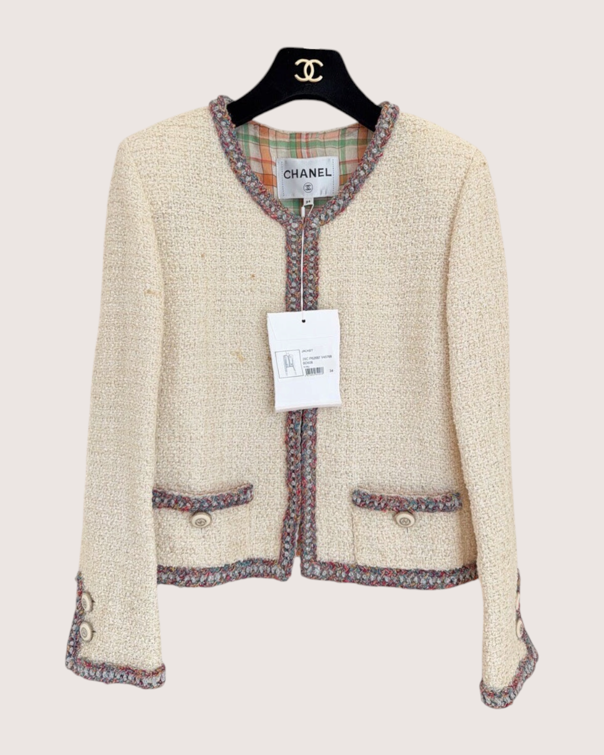 Chanel 20C Tweed Jacket Beige/Ecru, Multicolor FR 34