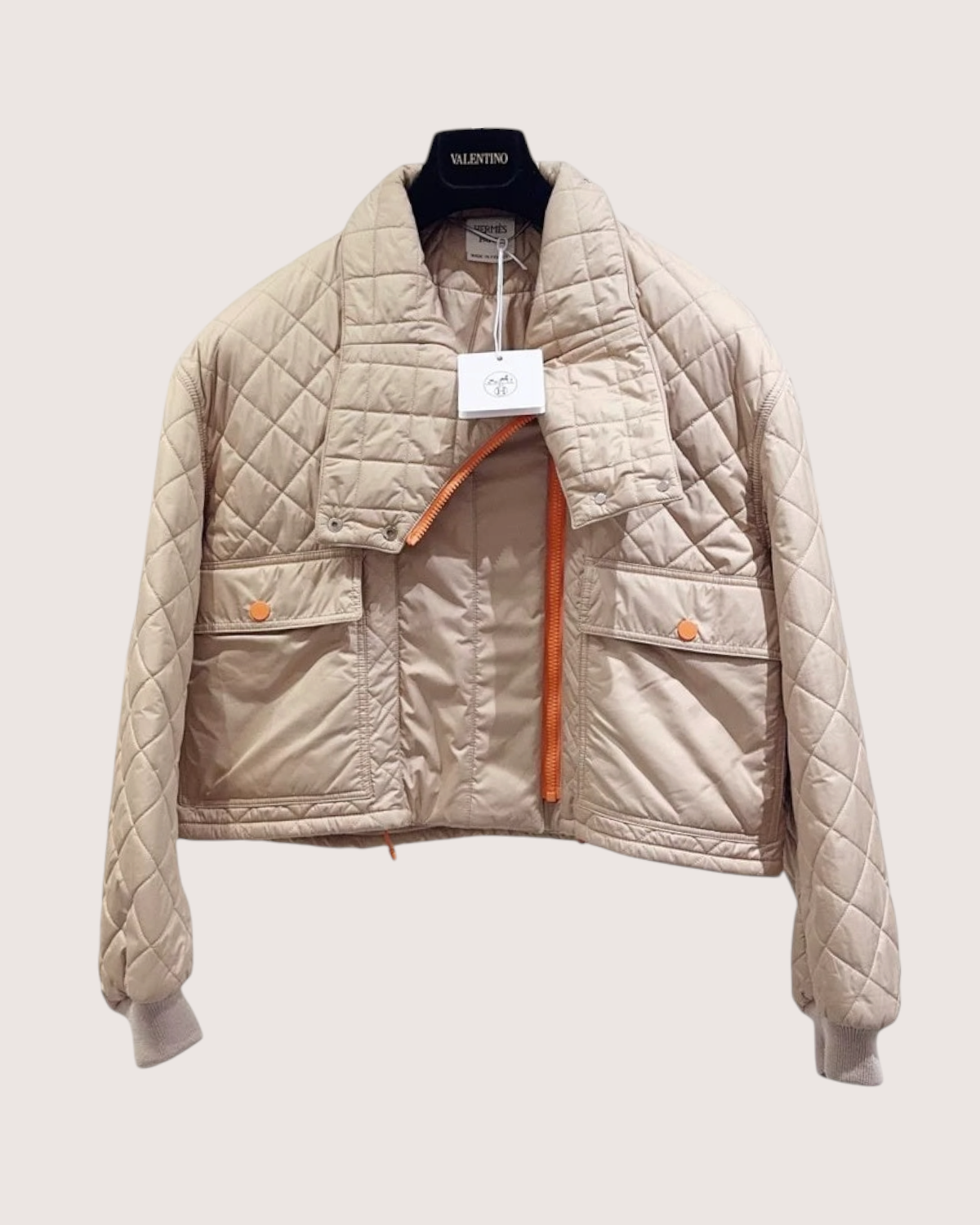 Hermès Quilted Cropped Jacket Beige/Ecru, Orange FR 38