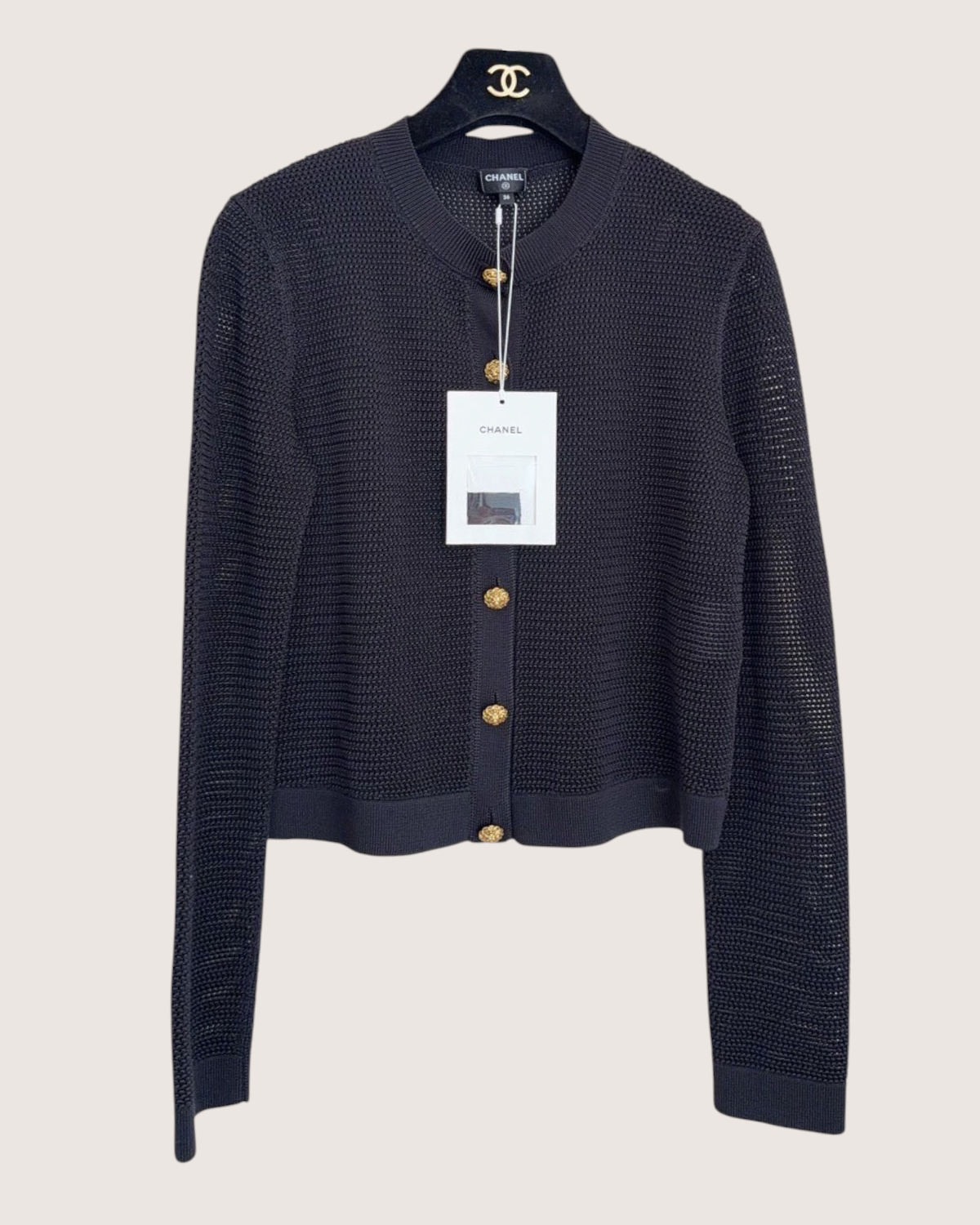 Chanel 26S Openwork Cardigan Black FR 36