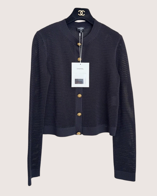 Chanel 26S Openwork Cardigan Black FR 36