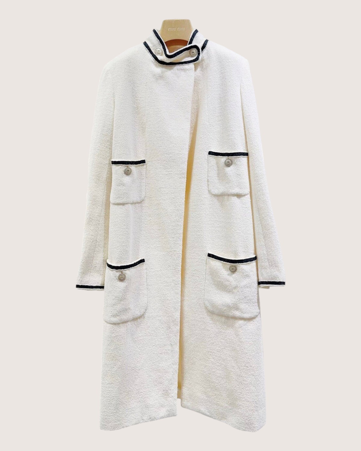 Chanel Tweed Coat Beige/Ecru, Black FR 38