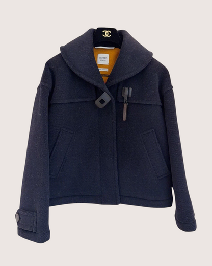 Hermès Wool Hooded Jacket Navy, Yellow FR 34